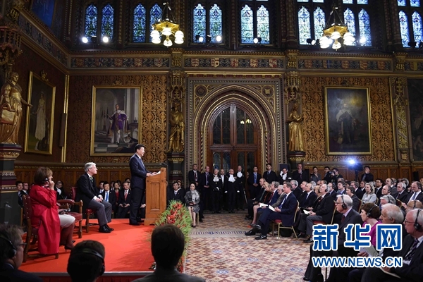 10月20日，国家主席习近平在英国议会发表讲话。 新华社记者 张铎摄 